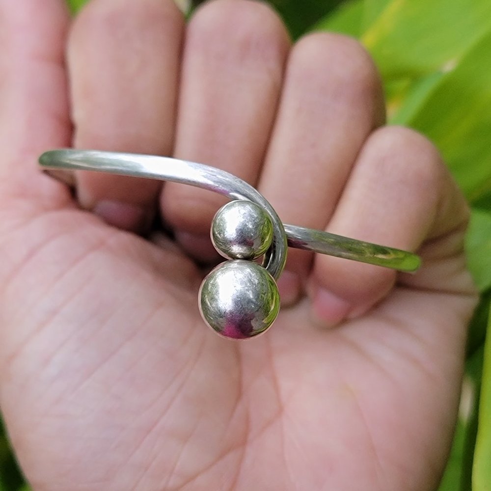 Vintage Solid 925 Sterling Silver Double Ball Bea… - image 2
